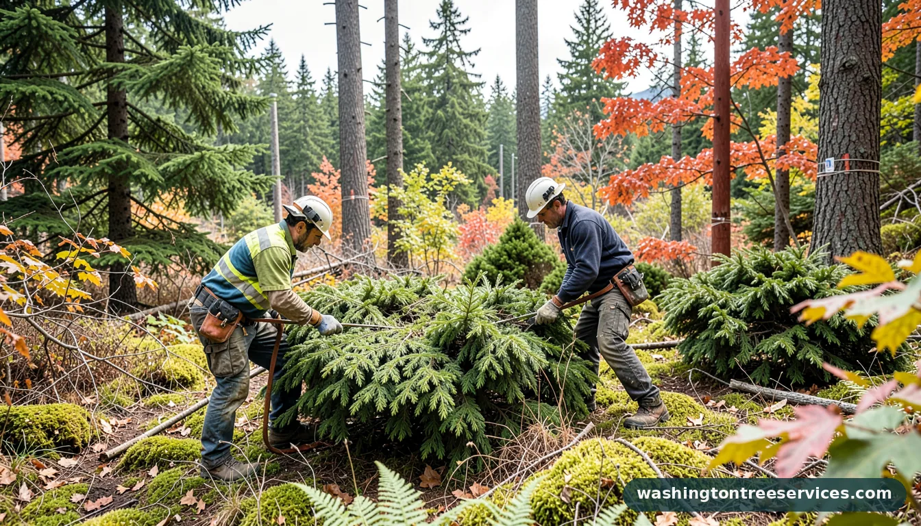 hard pruning evergreen shrubs - certified arborists at work in Washington