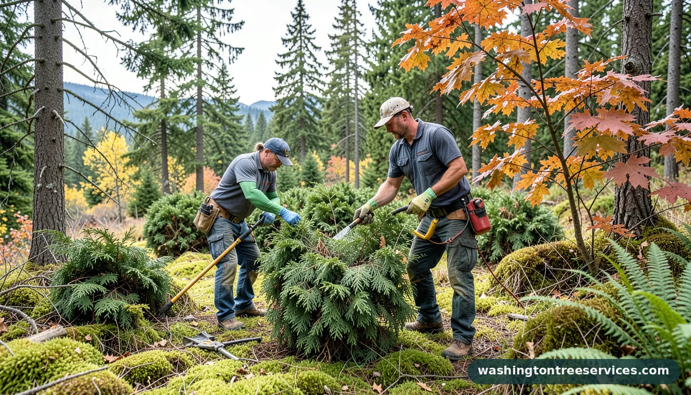 hard pruning evergreen shrubs - completed tree work by Washington Tree Services
