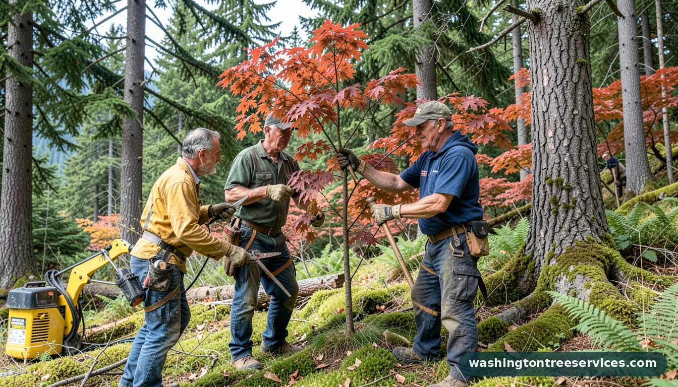 Certified arborists handling hard pruning japanese maple in Washington hard pruning japanese maple - certified arborists at work in Washington