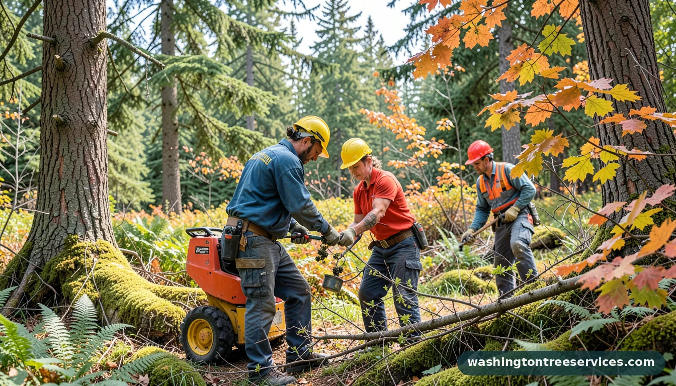 hawthorn pruning - tree service equipment and crew in Washington