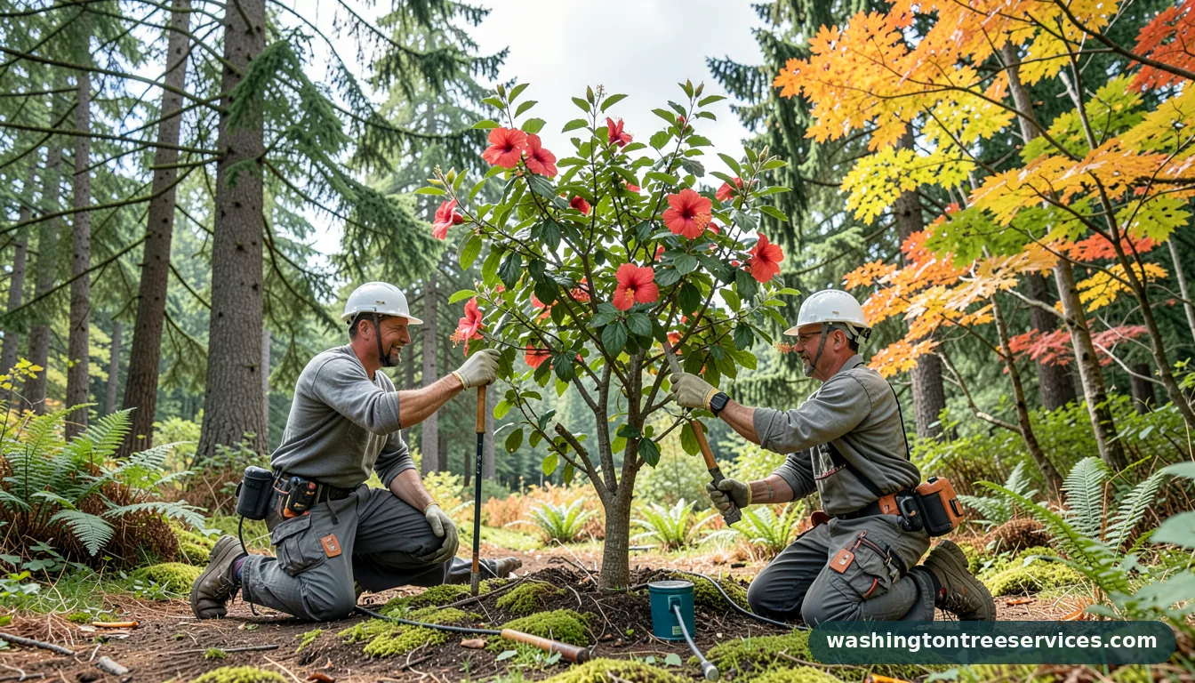 hibiscus tree pruning - tree service equipment and crew in Washington