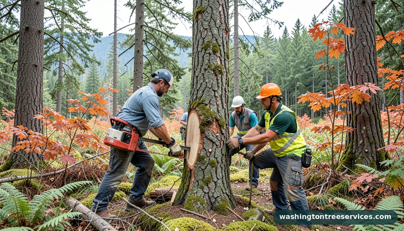 hinge tree cut - tree service equipment and crew in Washington