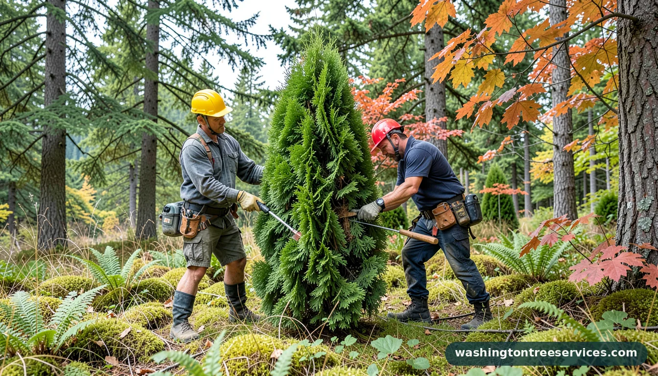 hinoki cypress pruning - certified arborists at work in Washington