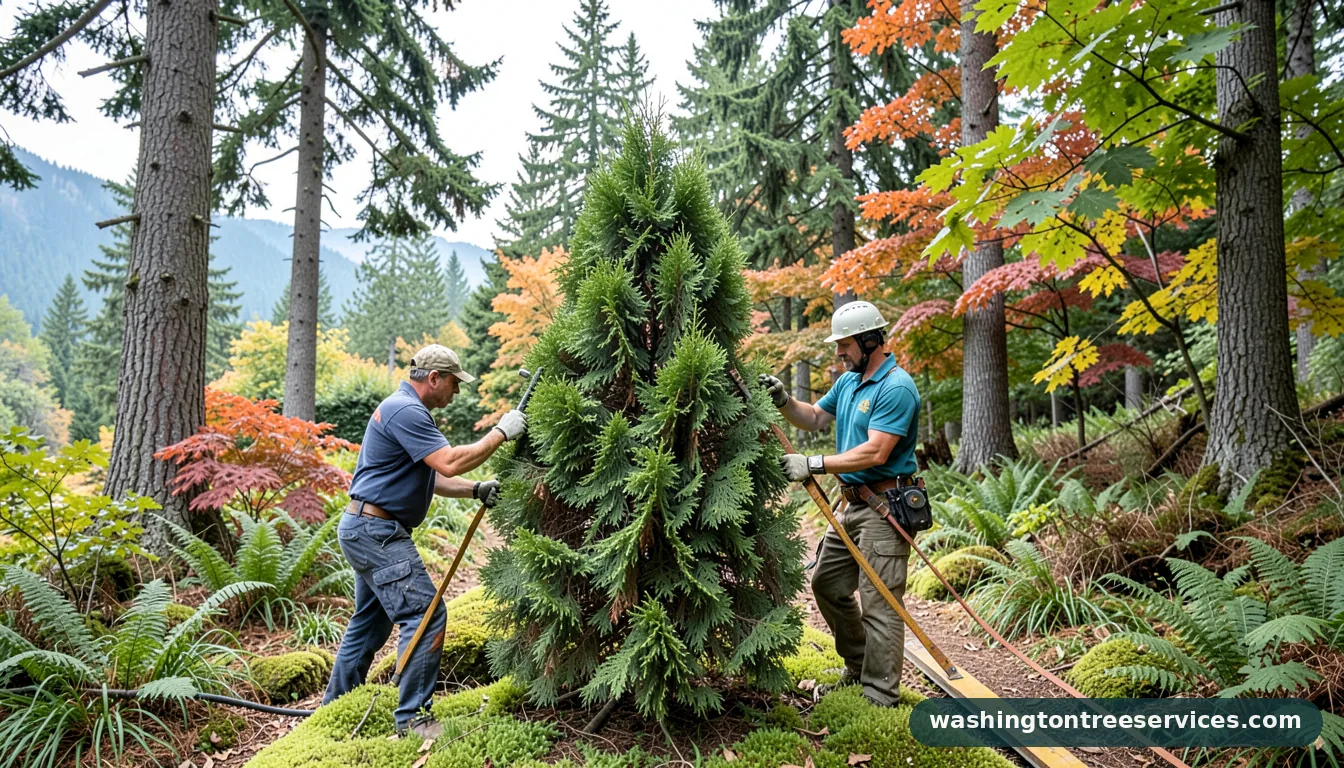hinoki cypress pruning - completed tree work by Washington Tree Services