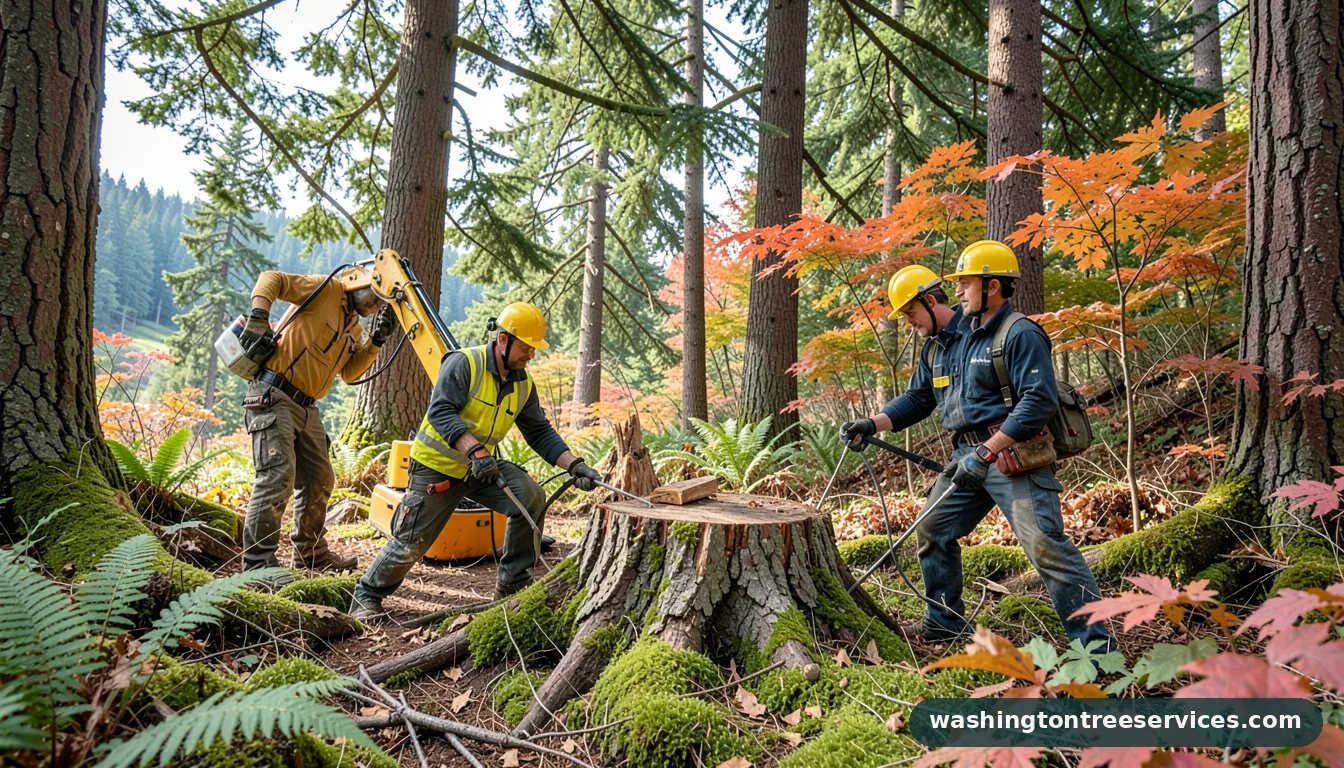 Certified arborists handling how get rid tree stump in Washington how get rid tree stump - certified arborists at work in Washington