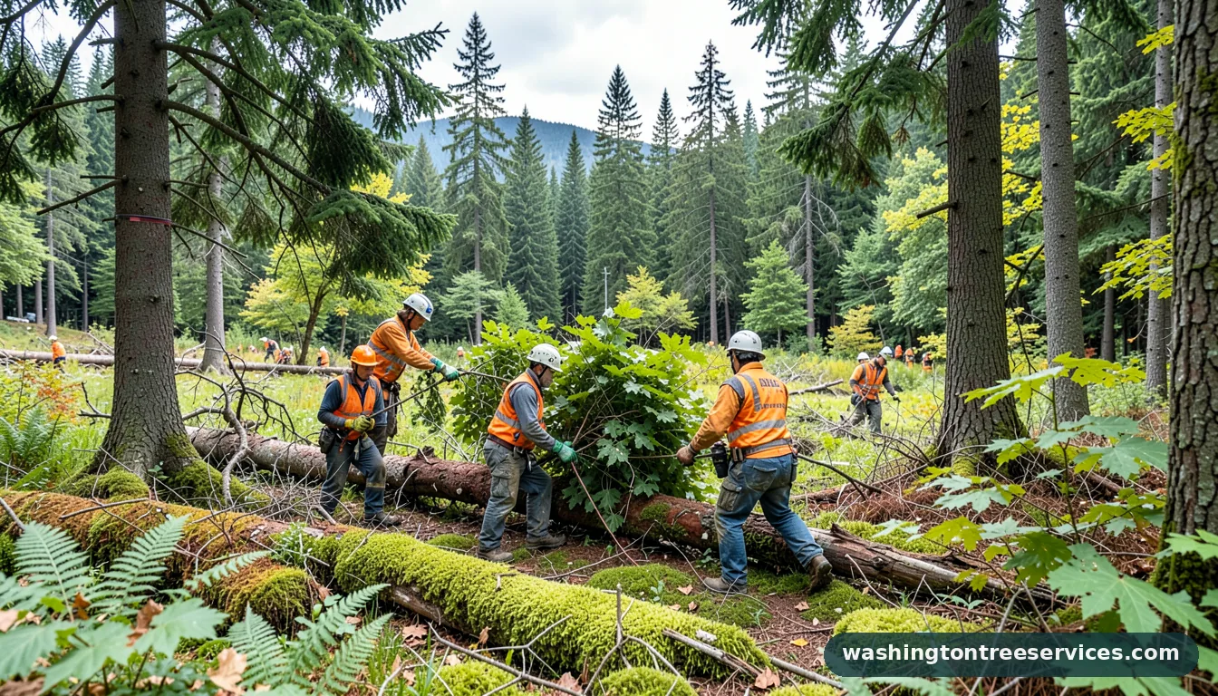 how much cost to remove a tree - tree service equipment and crew in Washington