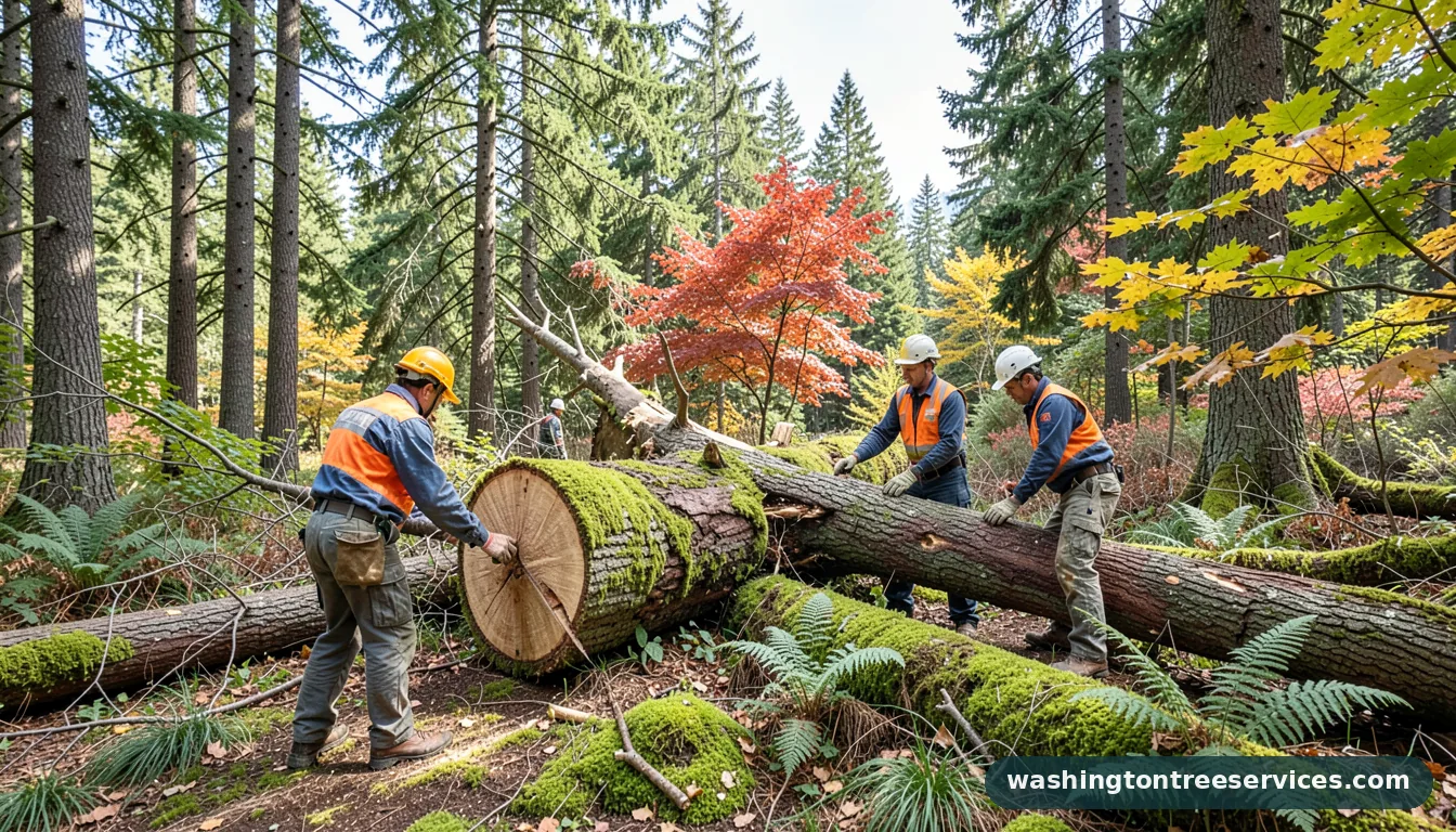 Certified arborists handling how much does it cost to cut up a fallen tree in Washington how much does it cost to cut up a fallen tree - certified arborists at work in Washington