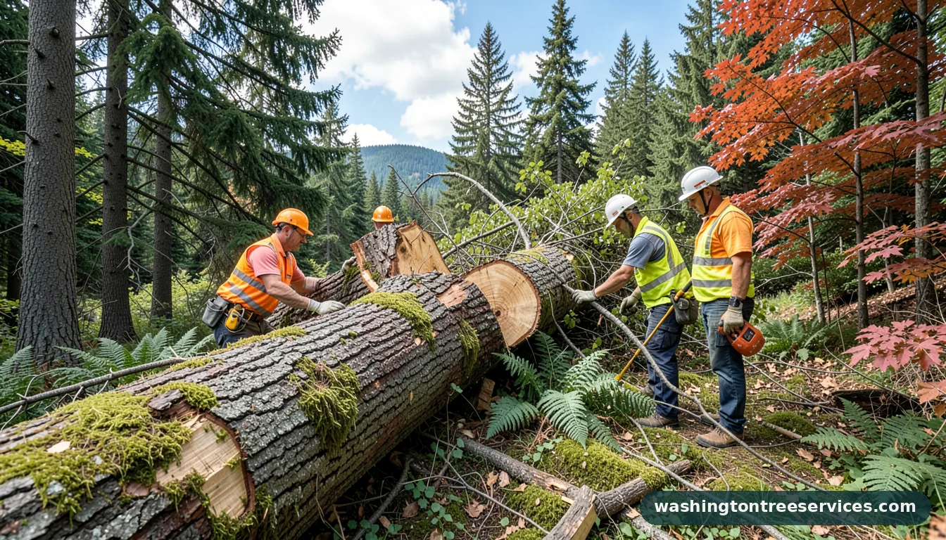 Professional equipment for how much does it cost to cut up a fallen tree in Washington how much does it cost to cut up a fallen tree - tree service equipment and crew in Washington