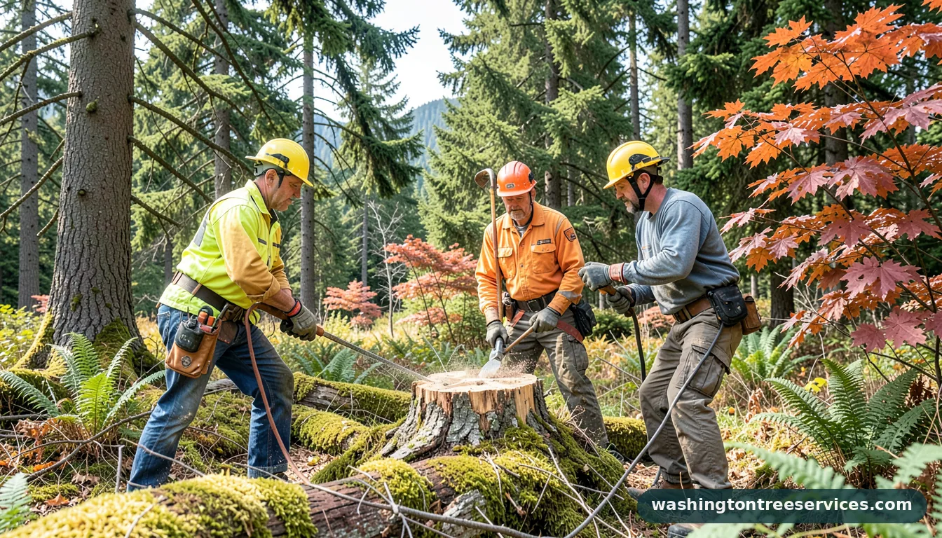 Certified arborists handling how much does stump grinding cost near me in Washington how much does stump grinding cost near me - certified arborists at work in Washington