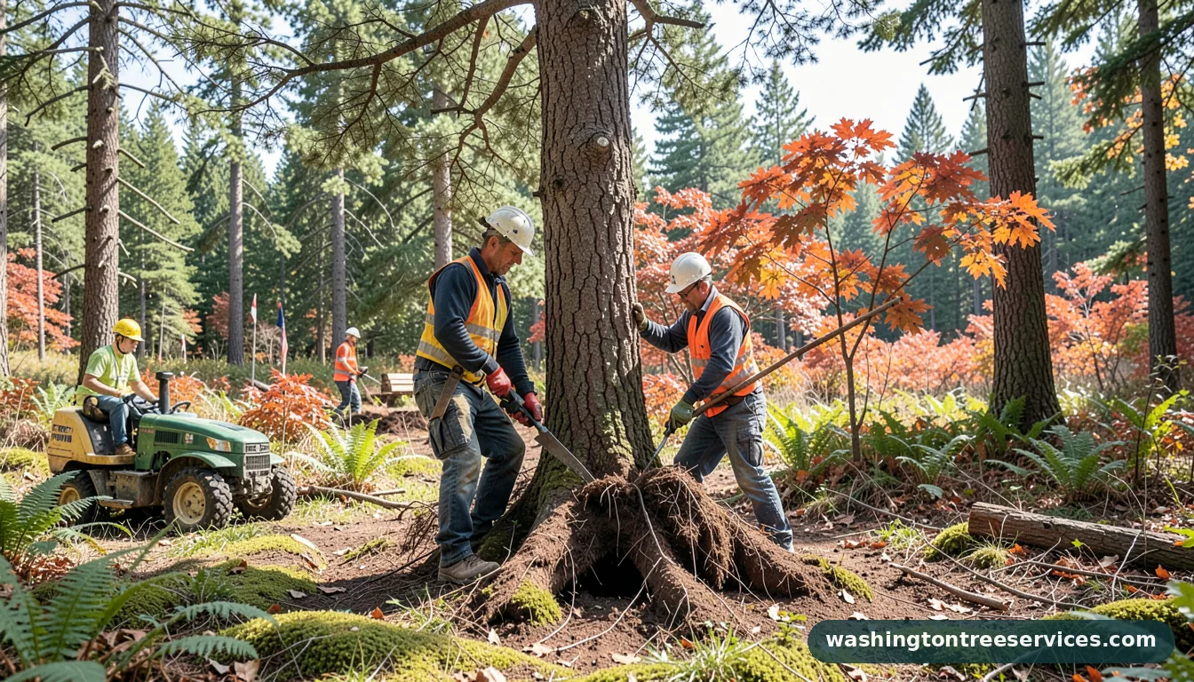 how much of a tree root can you cut without killing it - tree service equipment and crew in Washington