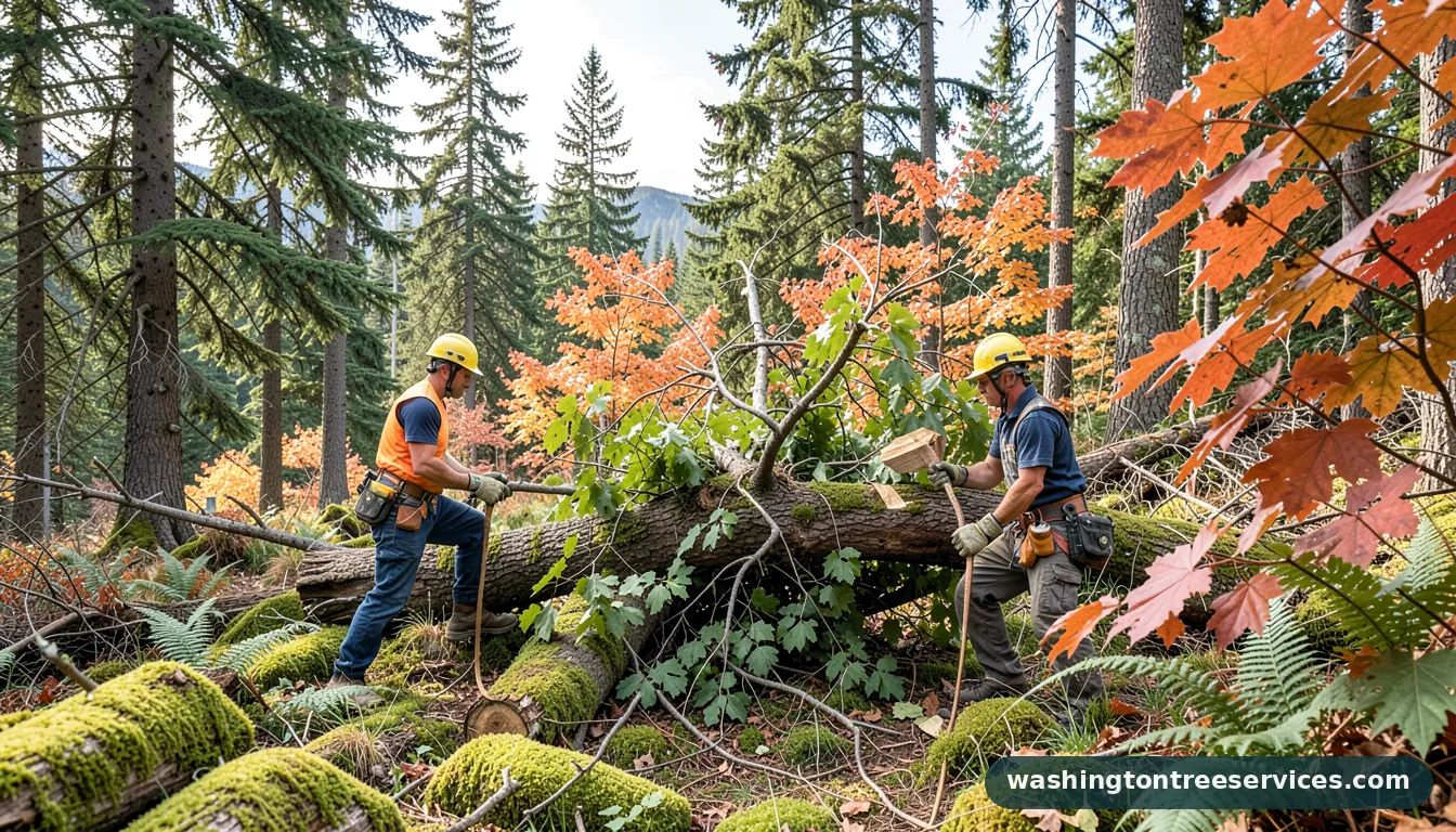 Certified arborists handling how much to cut a large tree down in Washington how much to cut a large tree down - certified arborists at work in Washington