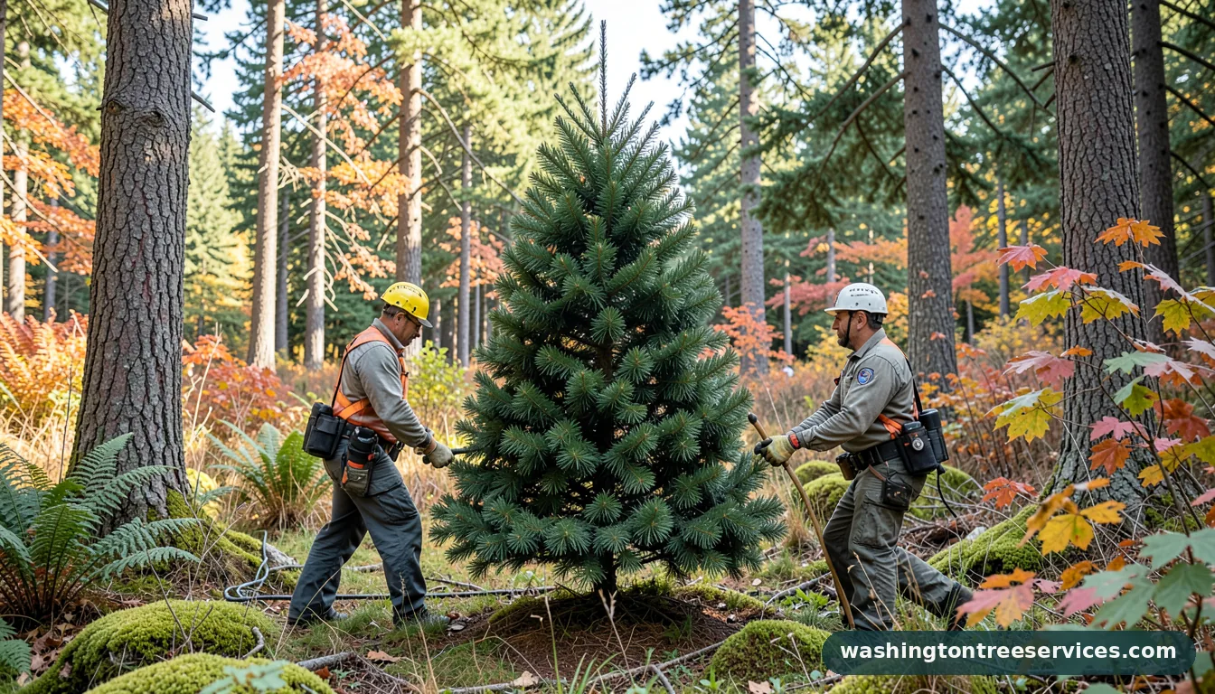 Certified arborists handling how much to cut off bottom of christmas tree in Washington how much to cut off bottom of christmas tree - certified arborists at work in Washington