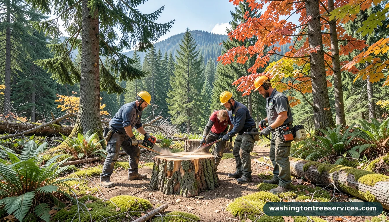 Certified arborists handling how much to grind a stump in Washington how much to grind a stump - certified arborists at work in Washington