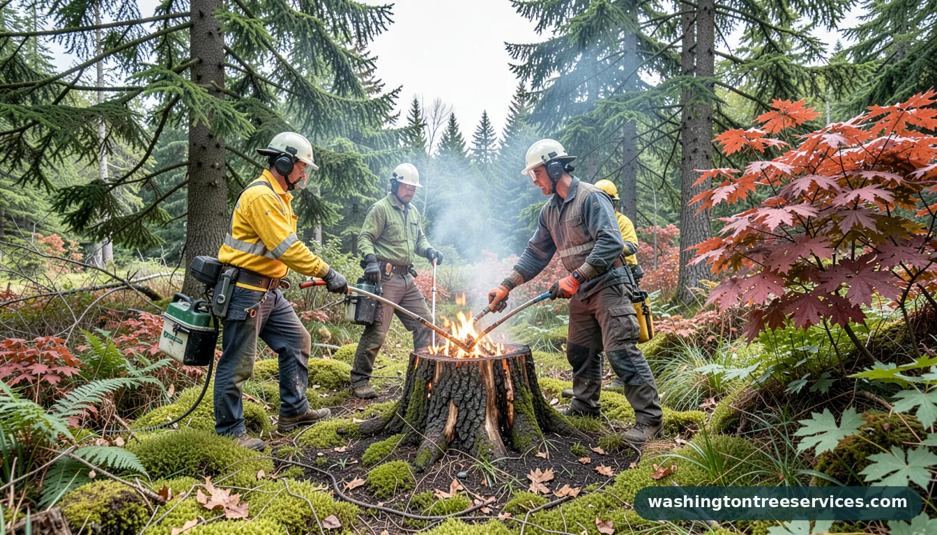 Professional equipment for how to burn a stump in Washington how to burn a stump - tree service equipment and crew in Washington