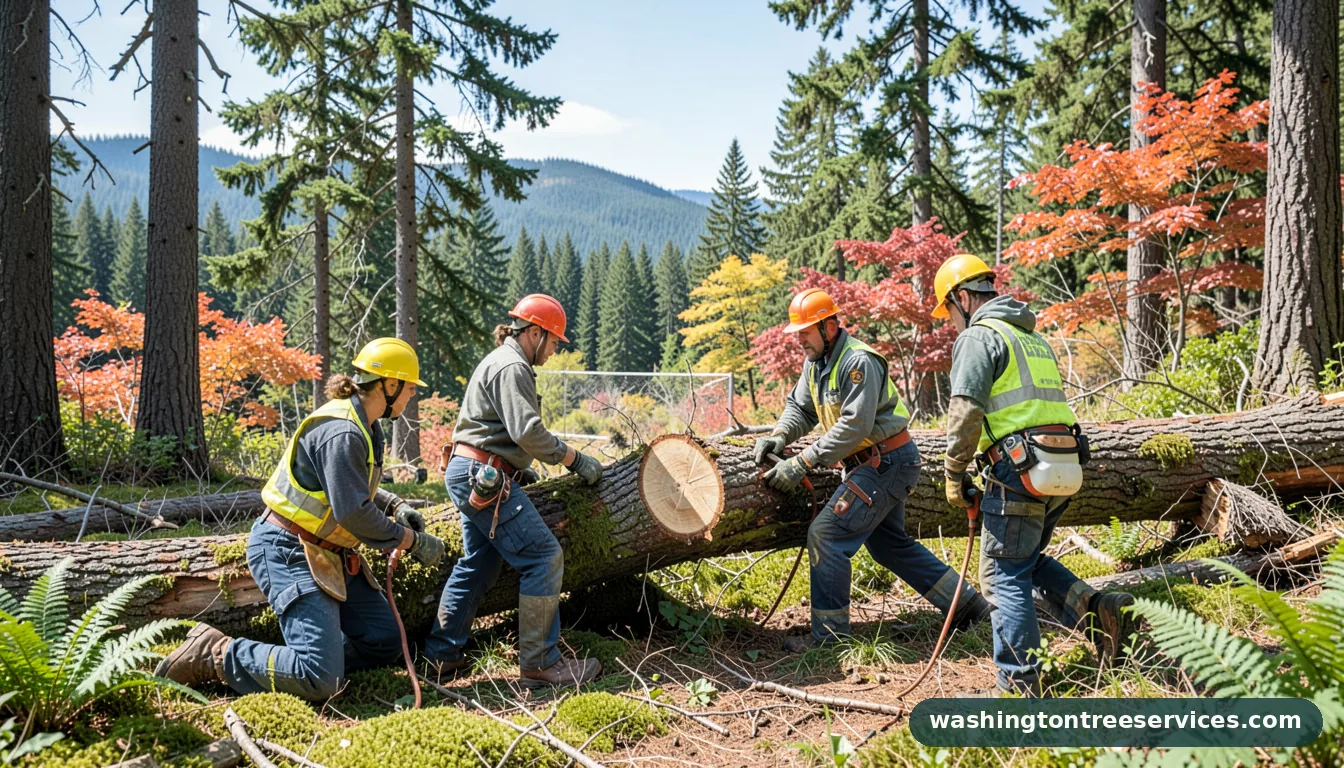 how to chop a tree down - tree service equipment and crew in Washington