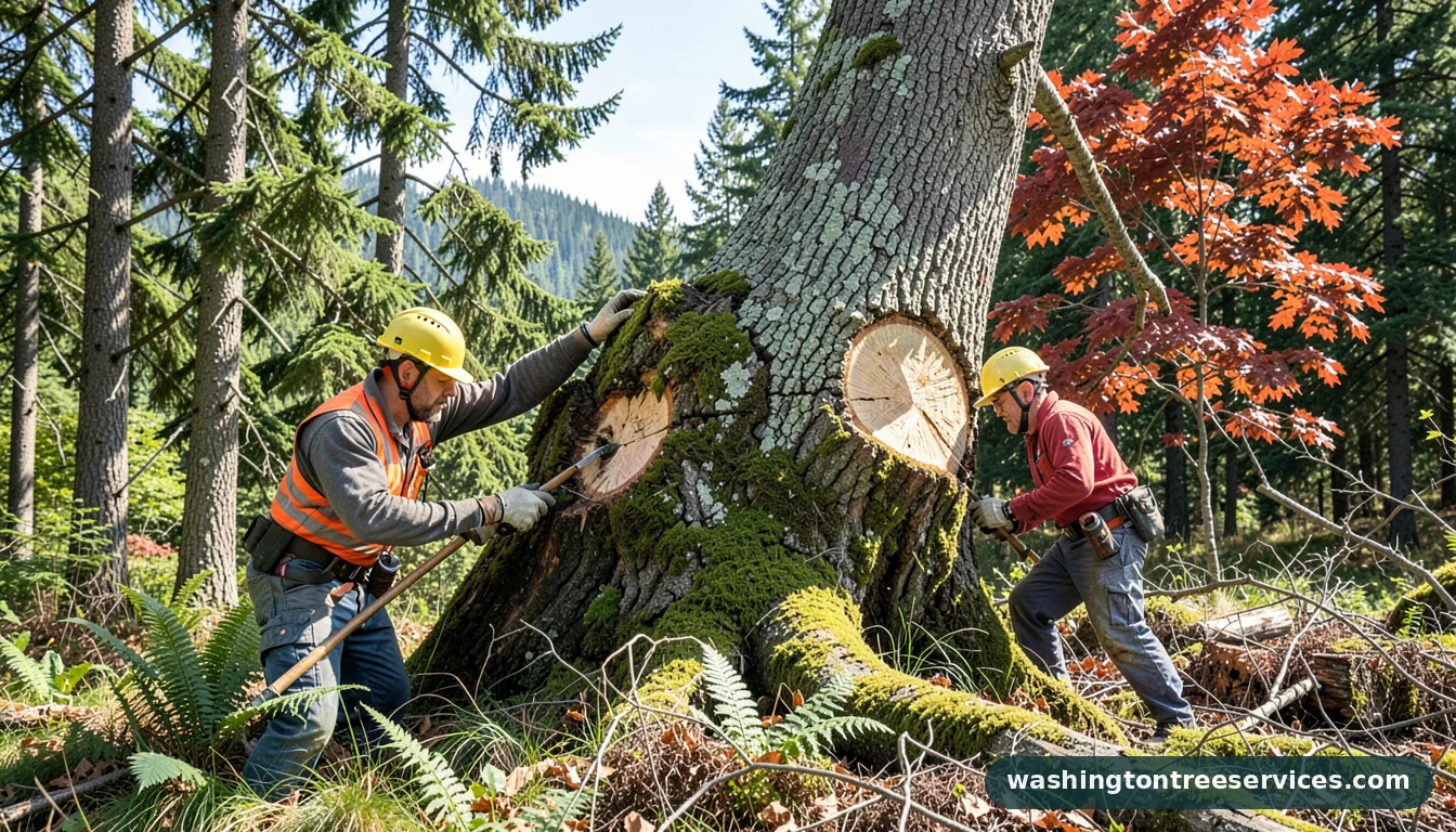 how to cut a big tree down - tree service equipment and crew in Washington