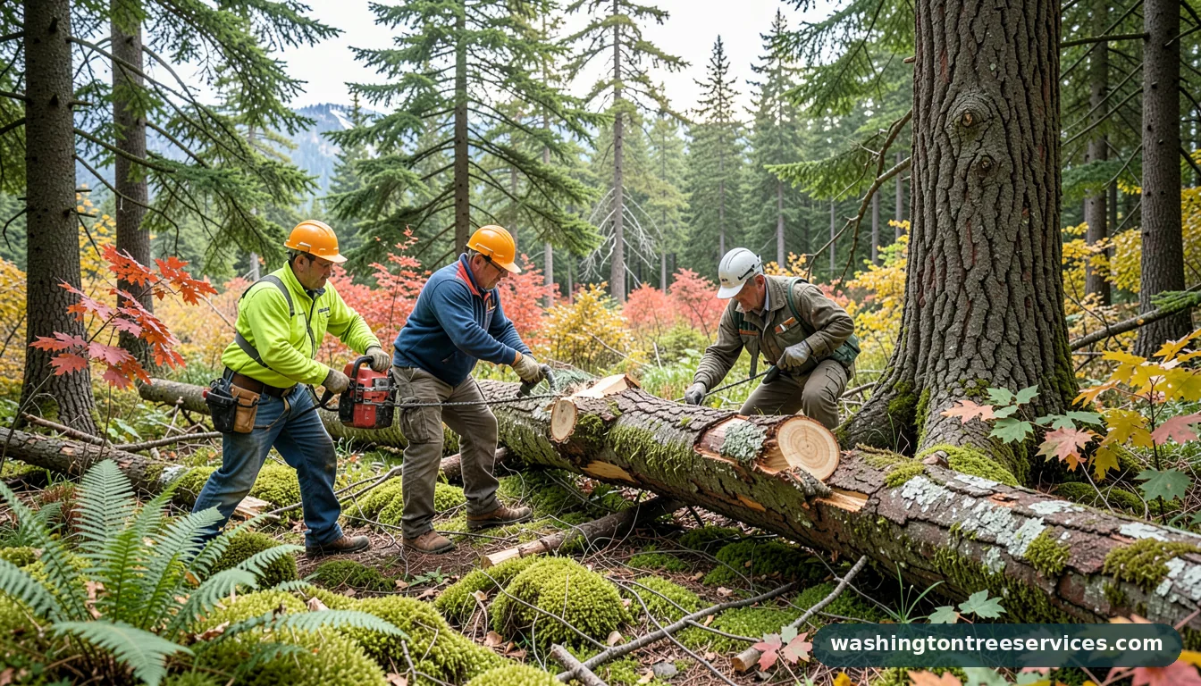 how to cut a fallen tree under tension - certified arborists at work in Washington