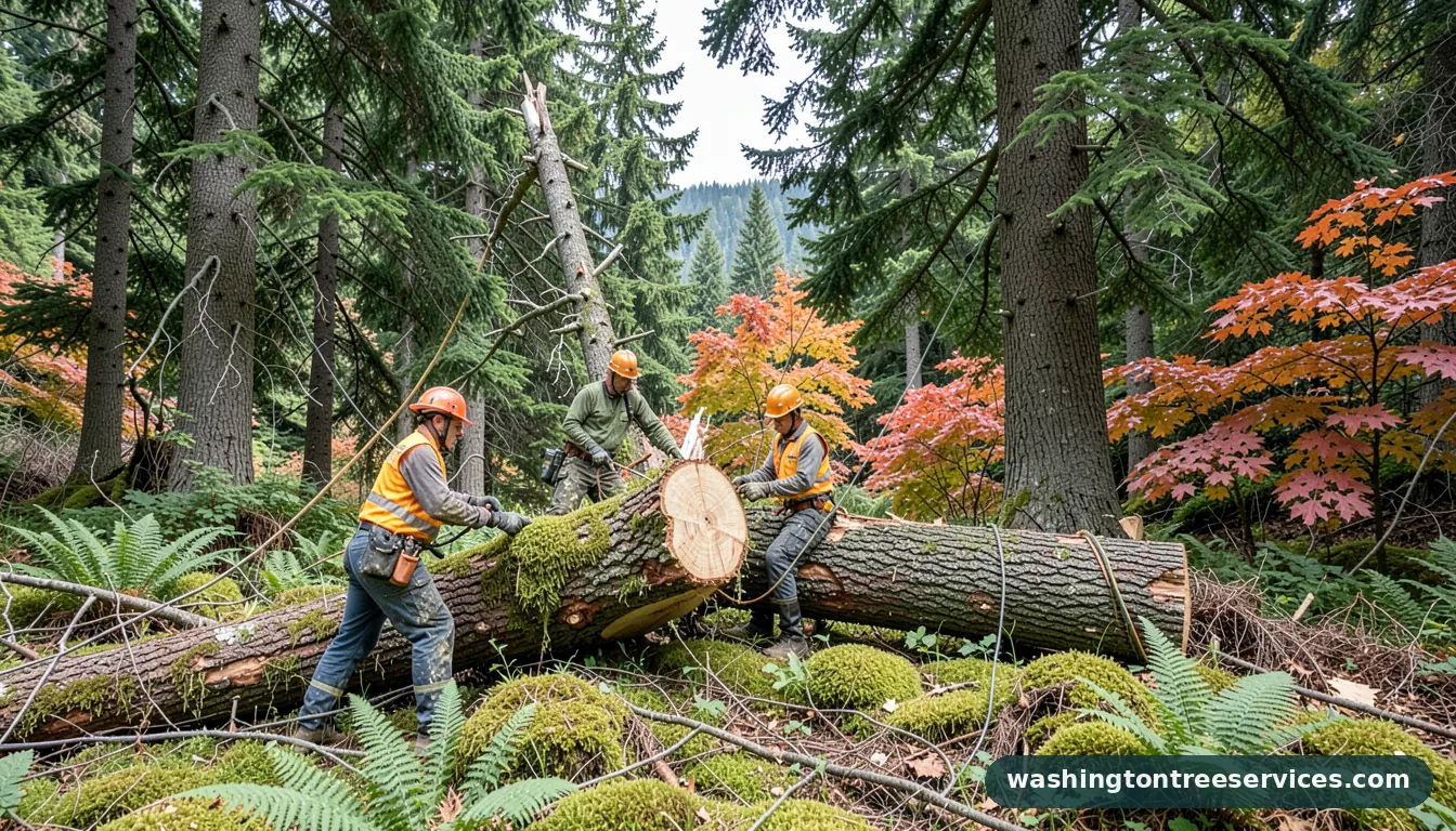 how to cut a fallen tree under tension - completed tree work by Washington Tree Services