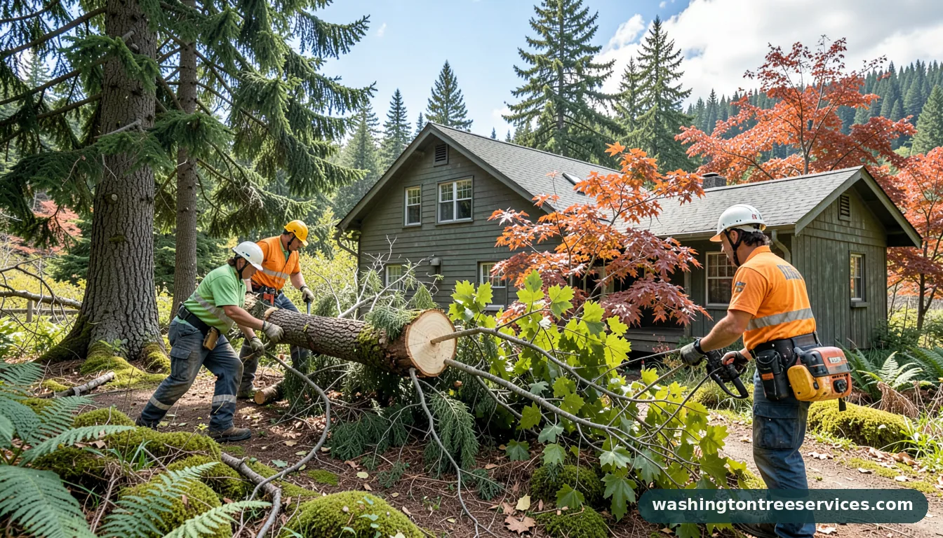 Certified arborists handling how to cut a tree that fell on a house in Washington how to cut a tree that fell on a house - certified arborists at work in Washington