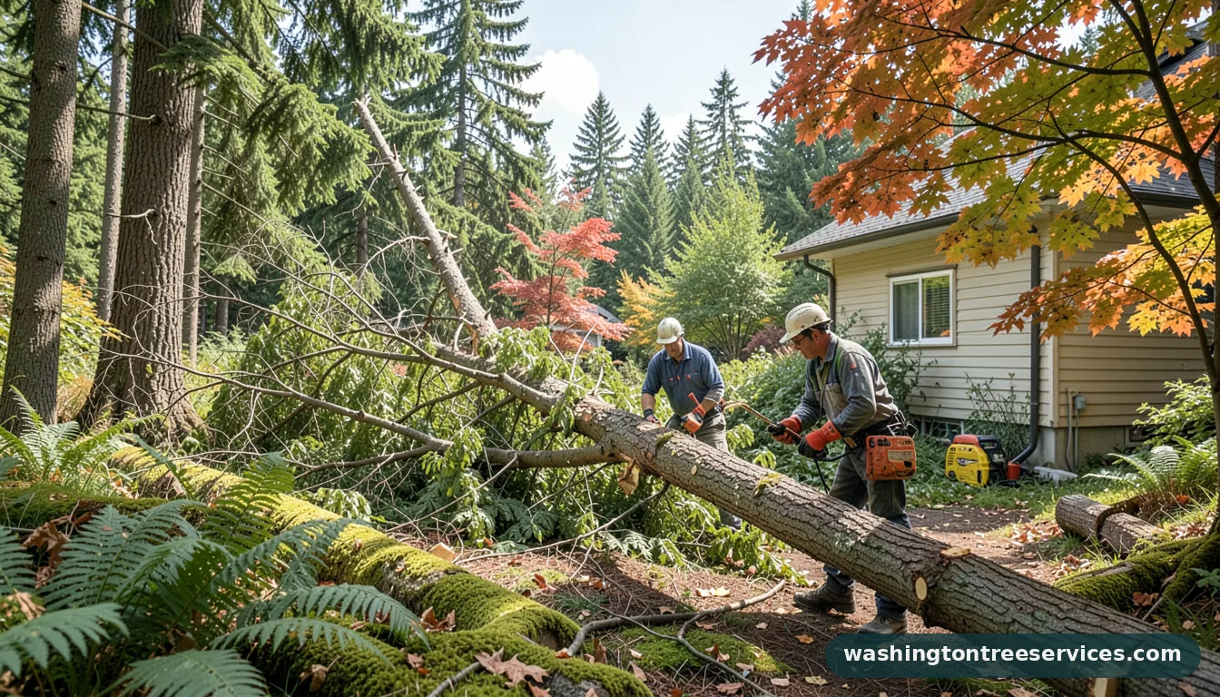 Professional equipment for how to cut a tree that fell on a house in Washington how to cut a tree that fell on a house - tree service equipment and crew in Washington