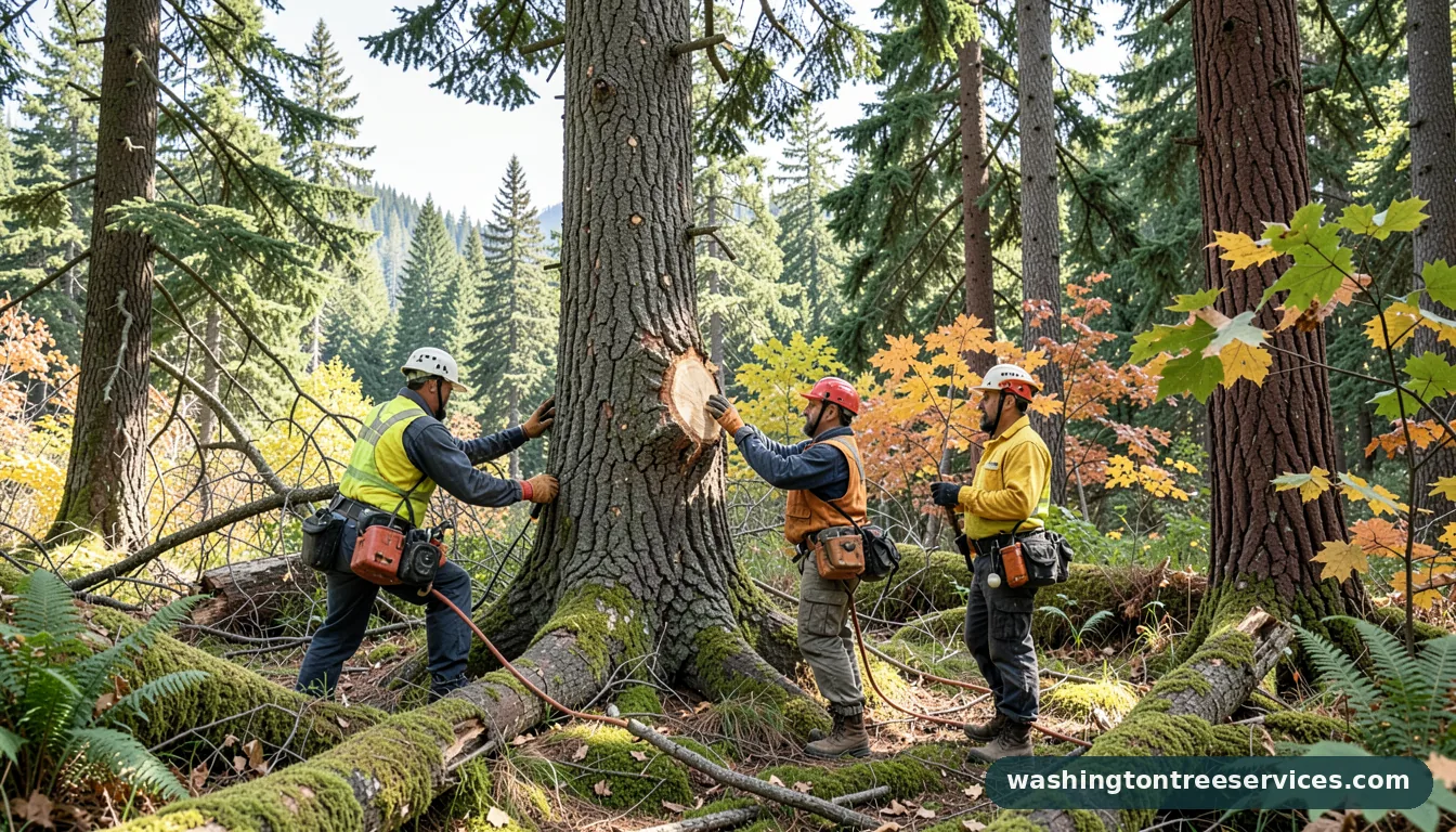 Certified arborists handling how to cut down a big tree in Washington how to cut down a big tree - certified arborists at work in Washington