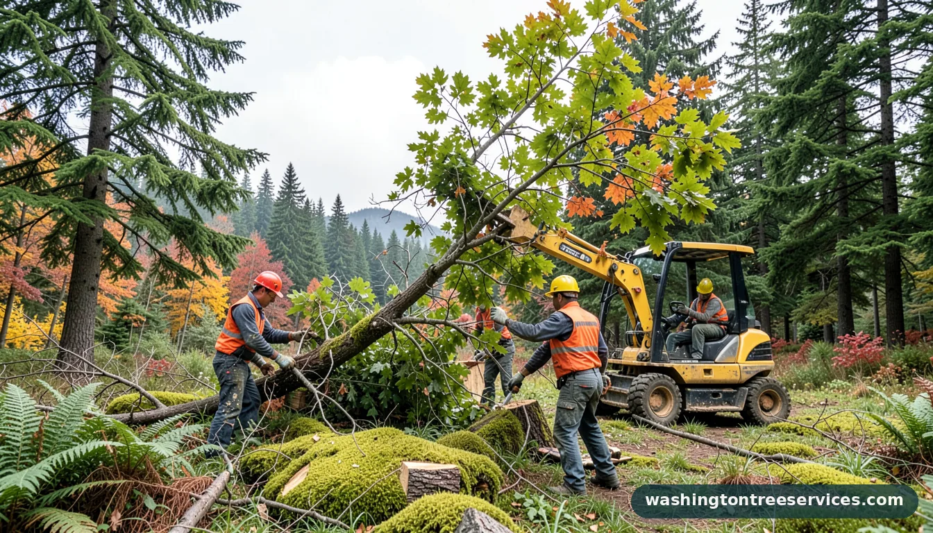 Completed how to cut down a leaning tree project by Washington Tree Services how to cut down a leaning tree - completed tree work by Washington Tree Services