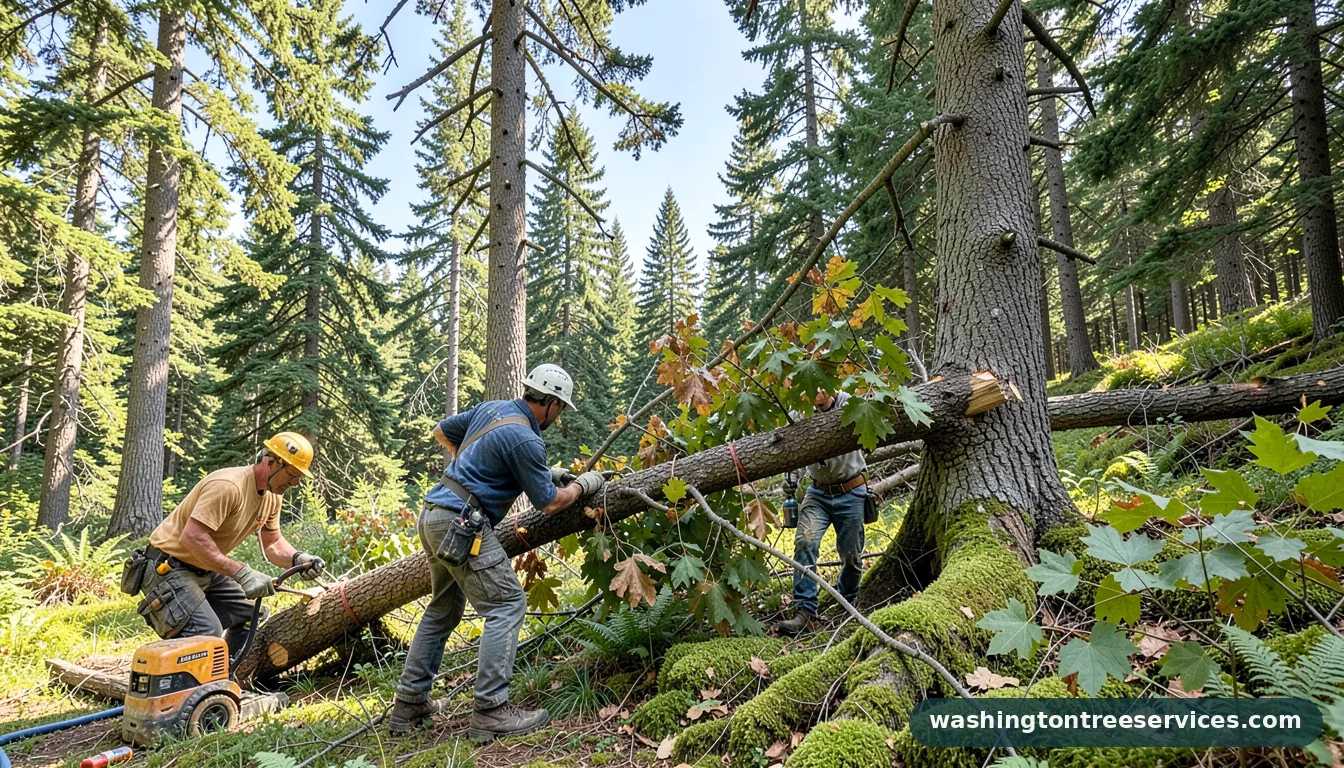 how to cut down a tree that is leaning on another tree - certified arborists at work in Washington