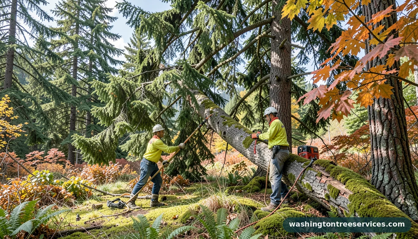 how to cut down a tree that is leaning on another tree - completed tree work by Washington Tree Services