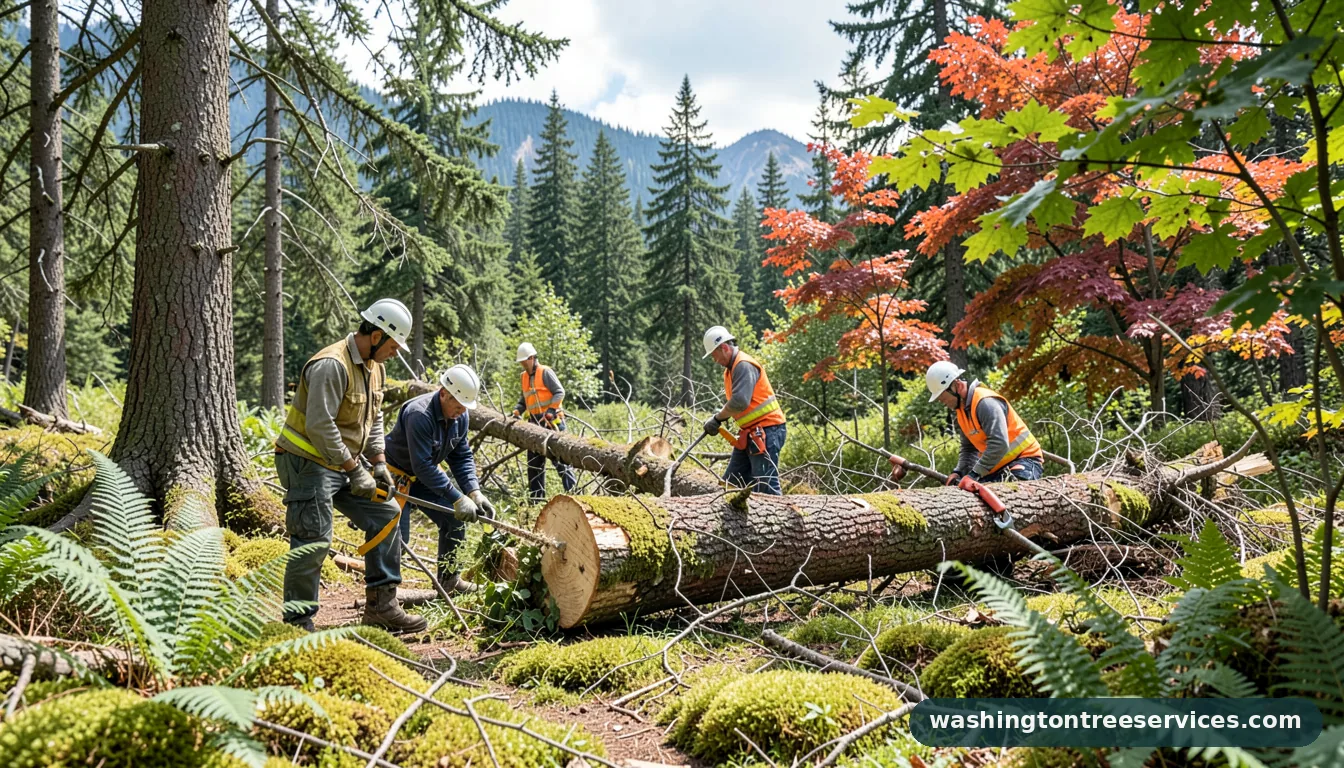 how to cut fallen trees - tree service equipment and crew in Washington