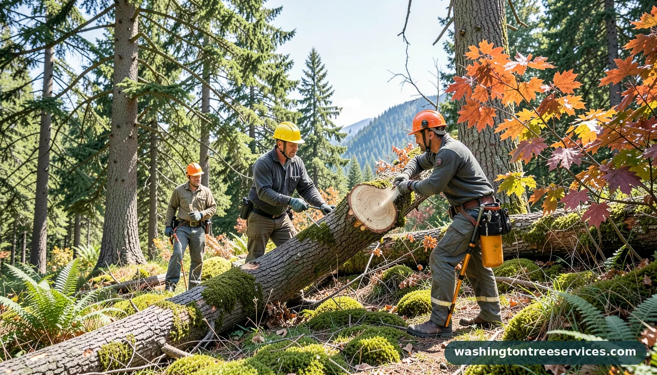 how to cut tree down - tree service equipment and crew in Washington