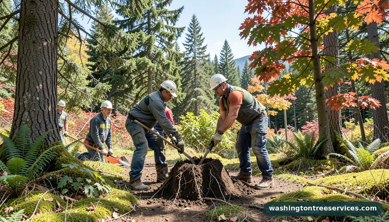 how to dig out roots - tree service equipment and crew in Washington