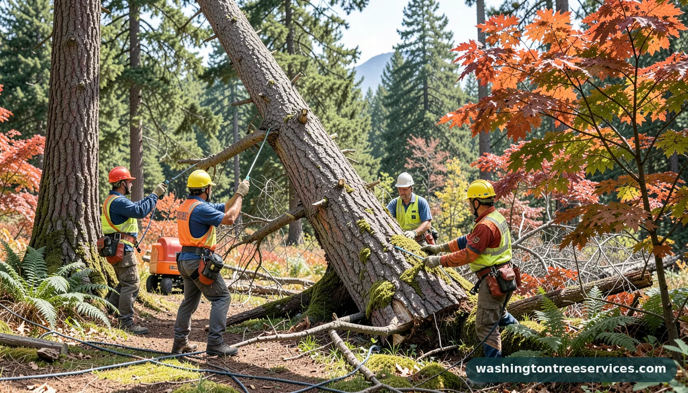 Professional equipment for how to fall a leaning tree in Washington how to fall a leaning tree - tree service equipment and crew in Washington