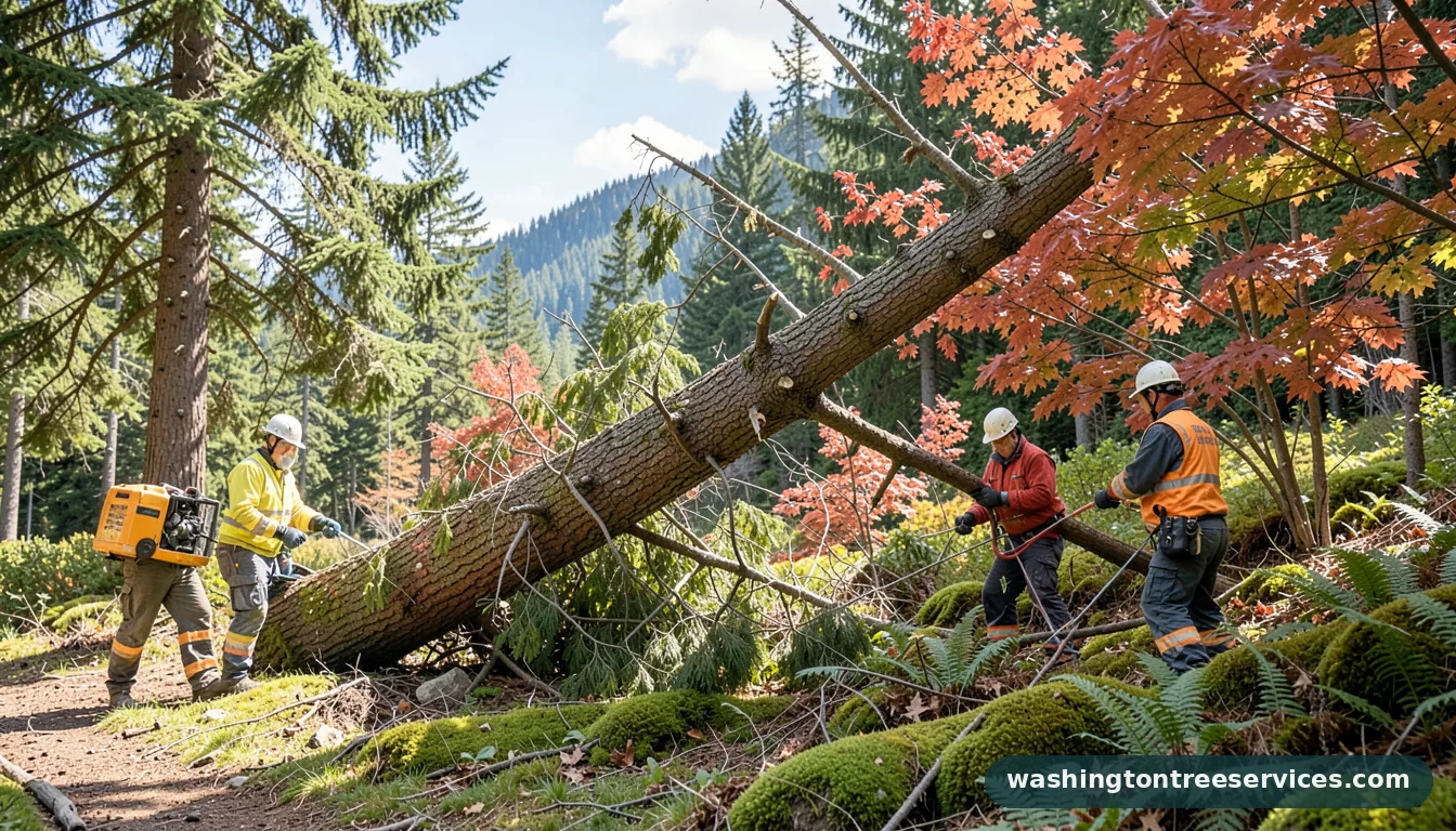 Completed how to fall a leaning tree project by Washington Tree Services how to fall a leaning tree - completed tree work by Washington Tree Services