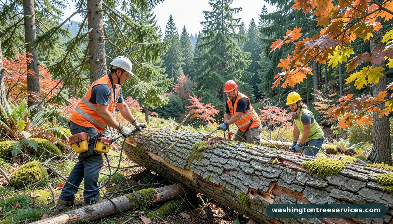 how to fall a tree - tree service equipment and crew in Washington