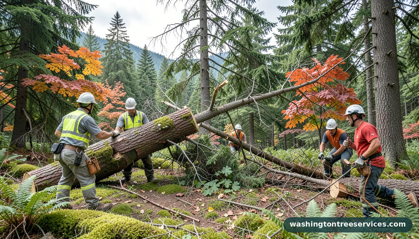 how to fell a leaning tree - certified arborists at work in Washington