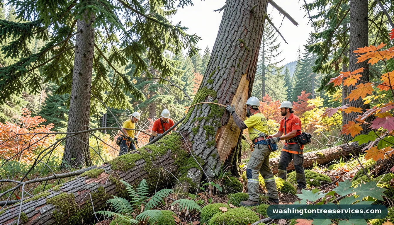how to fell a leaning tree - tree service equipment and crew in Washington