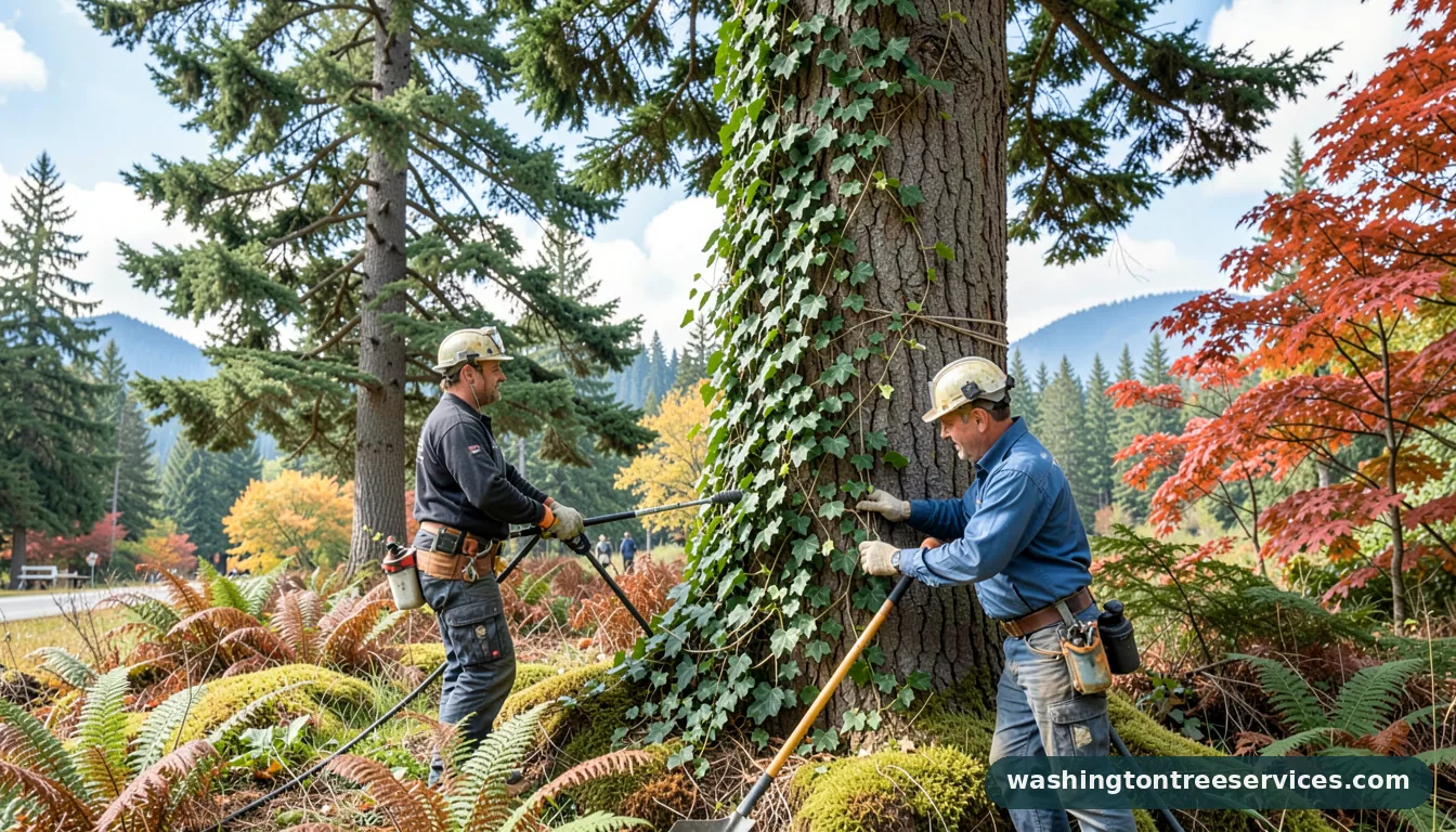 how to get rid of ivy on tree - completed tree work by Washington Tree Services