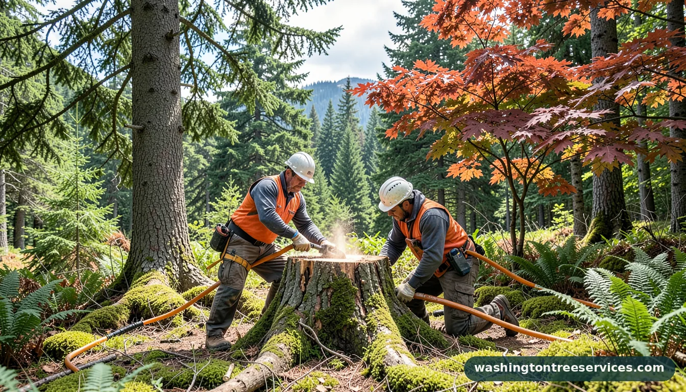 how to grind out a tree stump - certified arborists at work in Washington