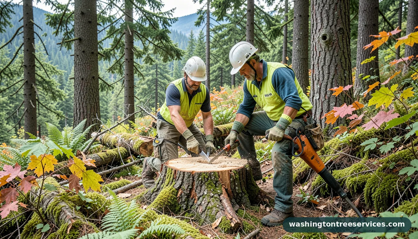 how to grind out a tree stump - tree service equipment and crew in Washington