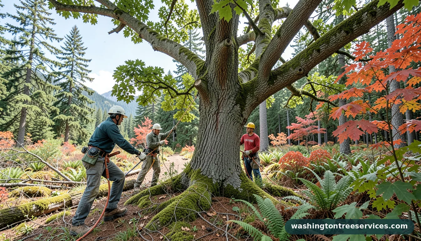 how to prune a large oak tree - tree service equipment and crew in Washington