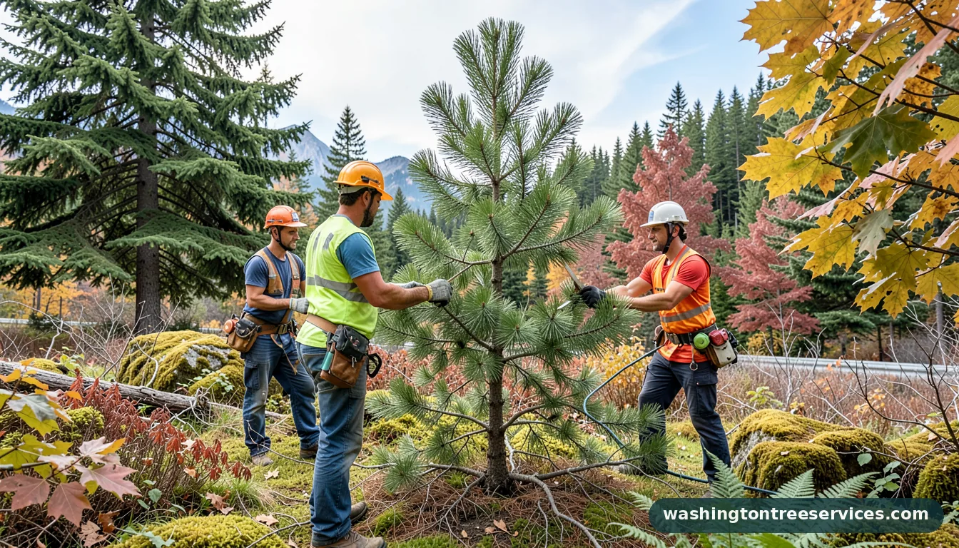 Professional equipment for how to prune a pine tree in Washington how to prune a pine tree - tree service equipment and crew in Washington