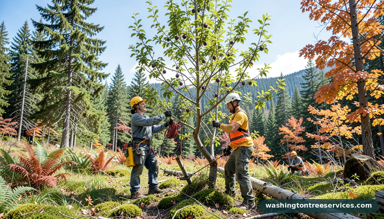 how to prune a plum tree that is too tall - tree service equipment and crew in Washington