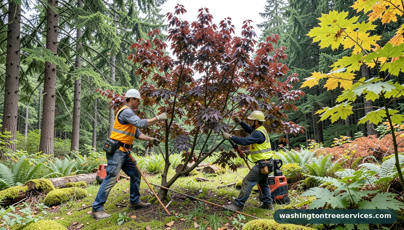 how to prune a purple leaf plum tree - tree service equipment and crew in Washington