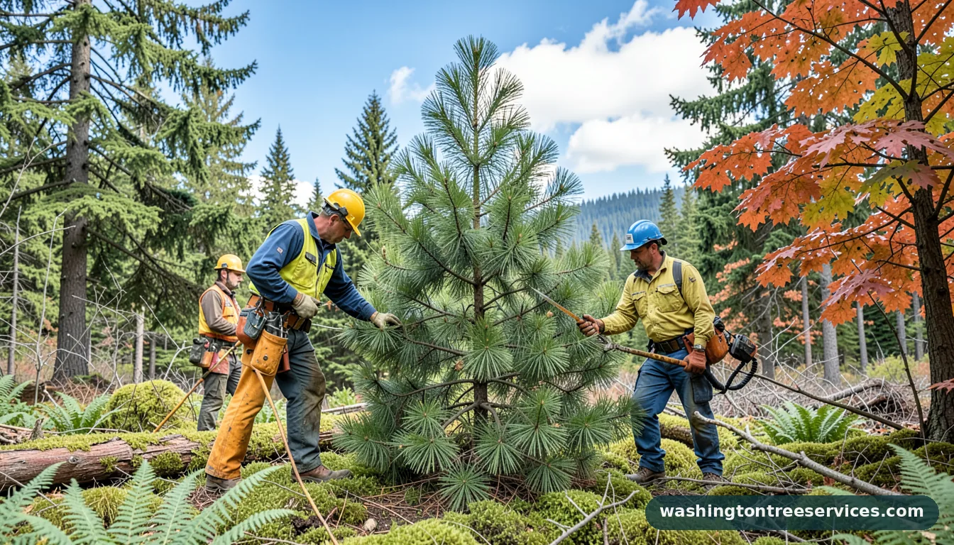 Certified arborists handling how to prune pine trees in Washington how to prune pine trees - certified arborists at work in Washington