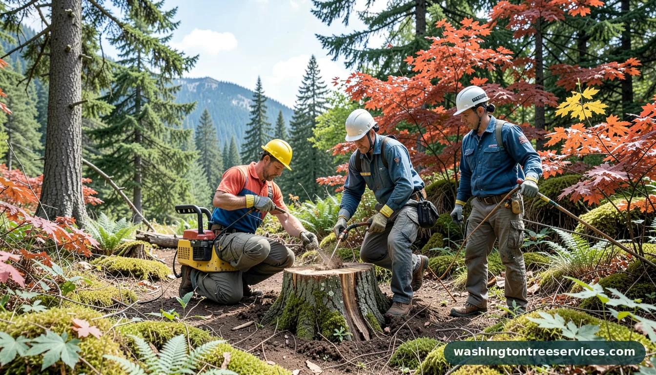 how to remove a small tree stump - tree service equipment and crew in Washington