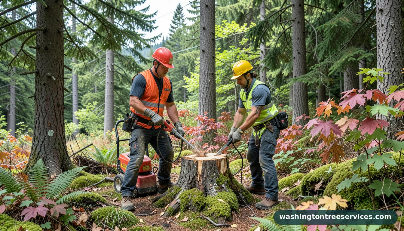 how to remove a stump - tree service equipment and crew in Washington
