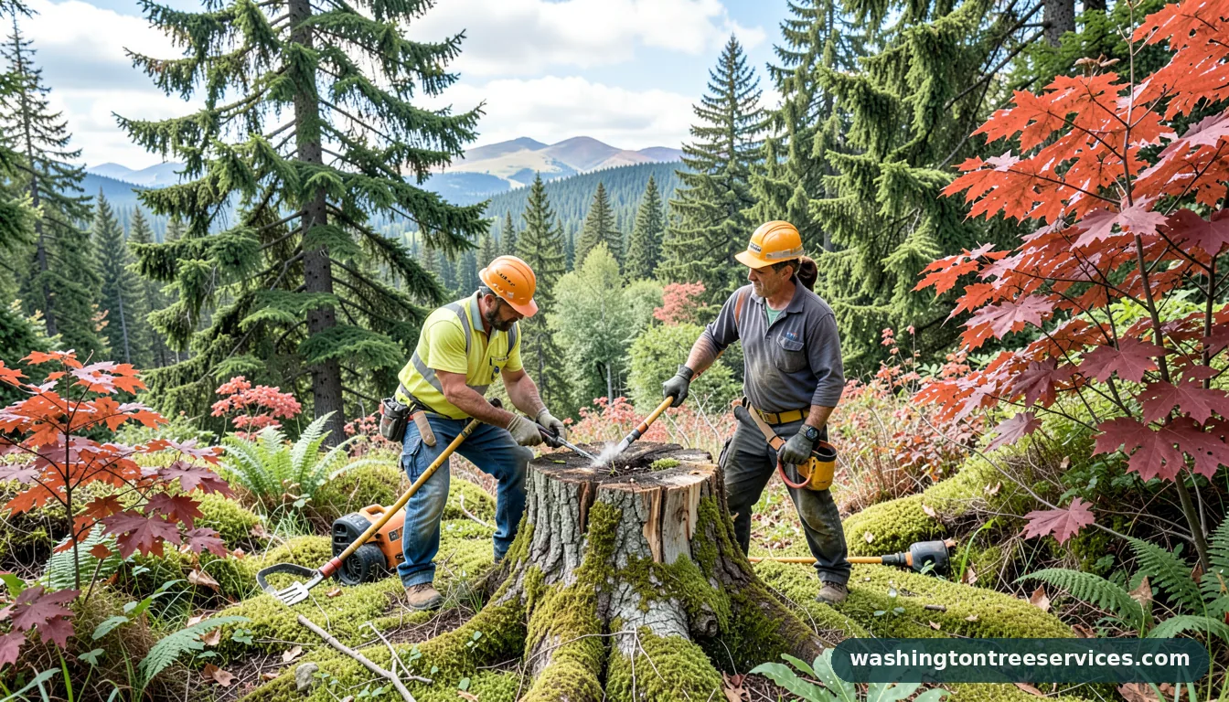 how to remove a tree stump - tree service equipment and crew in Washington