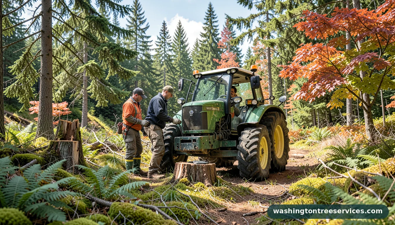 how to remove stumps with a tractor - certified arborists at work in Washington