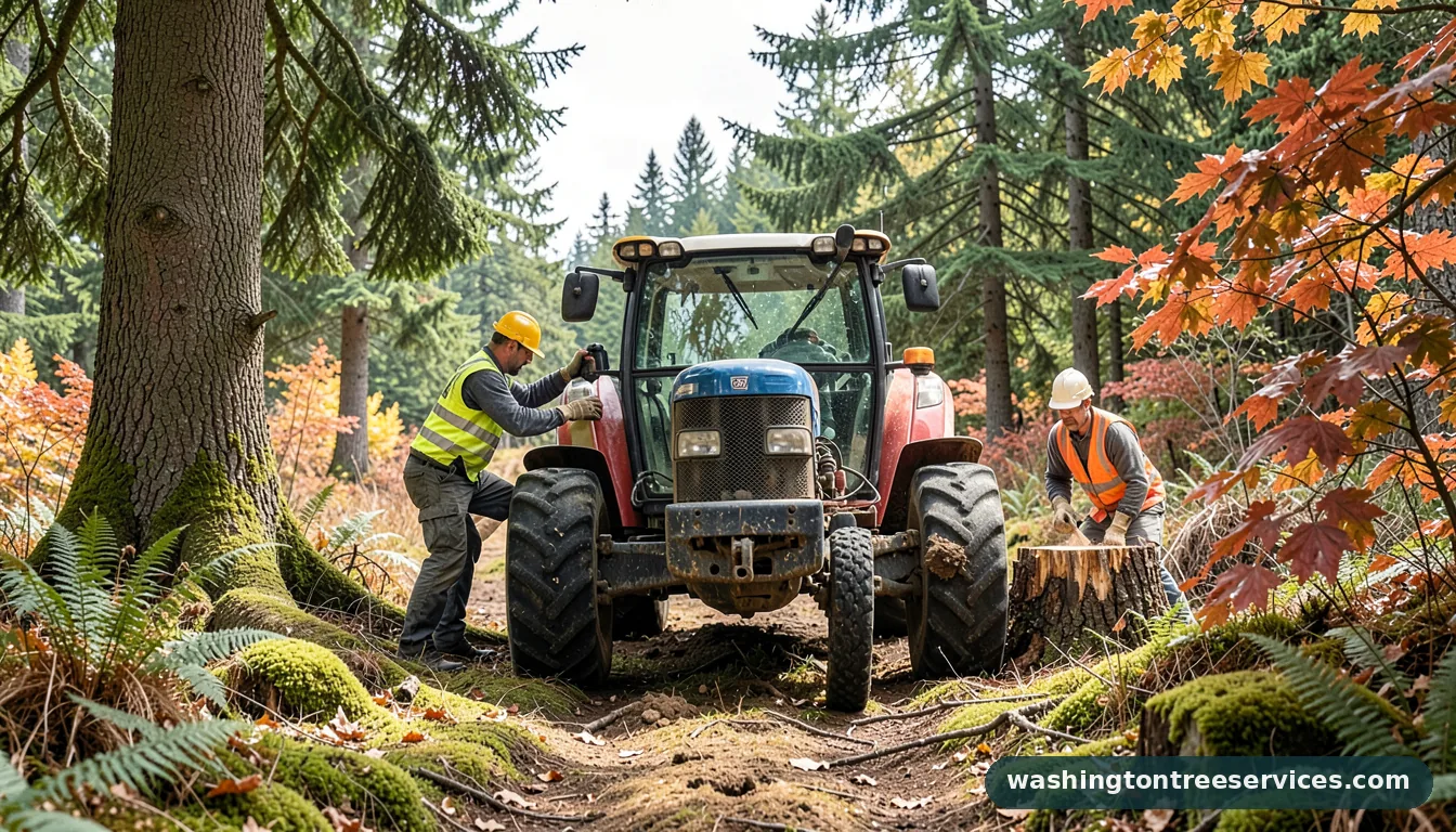 how to remove stumps with a tractor - tree service equipment and crew in Washington
