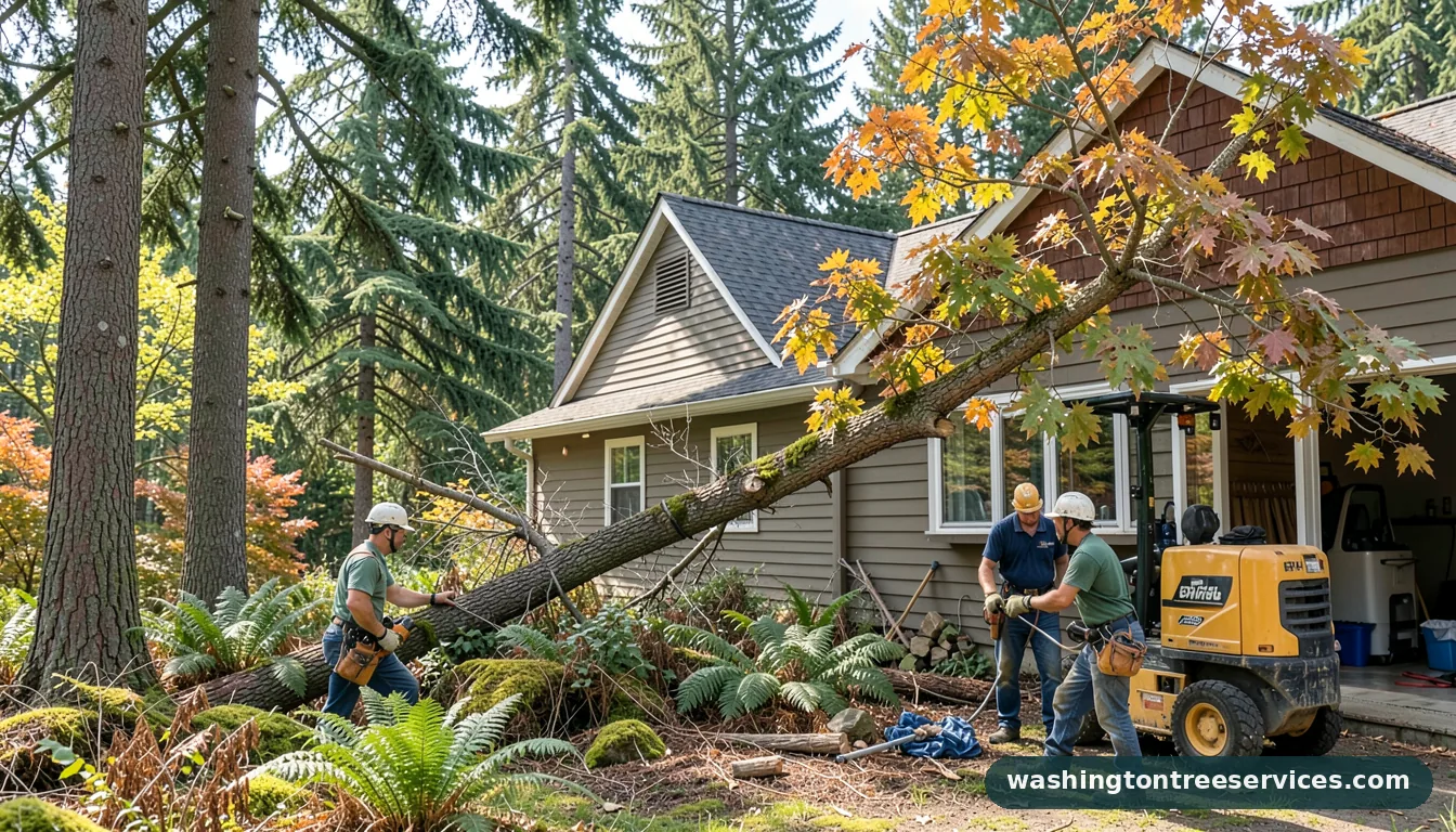Completed how to remove tree leaning on house project by Washington Tree Services how to remove tree leaning on house - completed tree work by Washington Tree Services